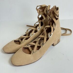 Sigerson Morrison Camel Suede Lace Up Ankle Flats US 8B